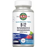 KAL Vitamin B12 Methylcobalamin and Adenosylcobalamin 2000 mcg ActivMelt, B12 Energy Supplements, Metabolism, Nerve, Red Blood Cell Support, High Absorption, Natural Berry, 60 Serv, 60 Micro Tablets