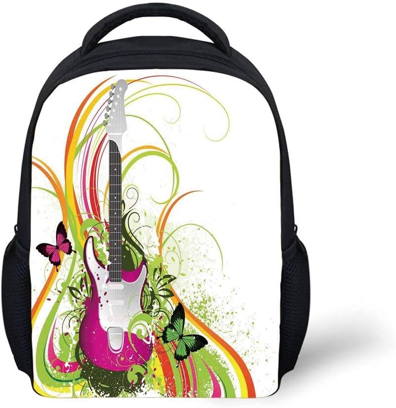 Kids School Backpack Music Decor,Musical Composition with a Guitar