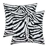 CaliTime Pack of 2 Cozy Throw Pillow Covers Cases Couch Bed Sofa Super Soft Faux Suede Both Sides 18 X 18 Inches White & Black Zebra