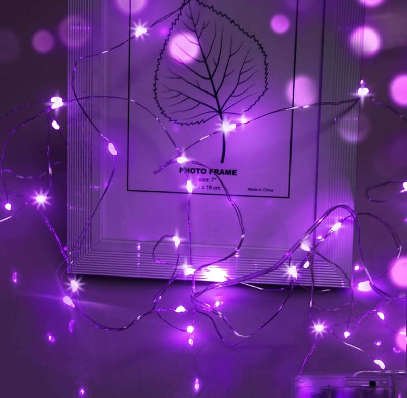 cshare Fairy Lights 5m 50 LEDs Battery Operated Purple Wire IP65 Waterproof
