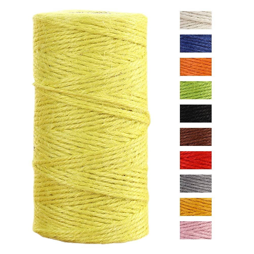 JeogYong Jute Twine String 2mm x 100m Natural Coloured Jute String 3-ply Garden Twine Kitchen Cord Thick Rope for Decoration Floristry, DIY Arts & Crafts, Bundling, Wrapping (Yellow)