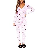 Seyurigaoka Women's Striped Christmas Pajamas One Piece Sleepwear Holiday Ugly Xmas Jumpsuit Rompers Clubwear Nightwear