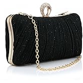 YYW Evening Handbag Women Gold Glitter Clutch Purse Pleated Wedding Clutch for Bridal Wedding Party
