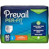 Prevail Per-Fit Daily Protective Underwear, Unisex Adult Disposable Diaper for Men& Women, Extra Absorbency, Large, 44""-58"" Waist, 80 Count Case, White