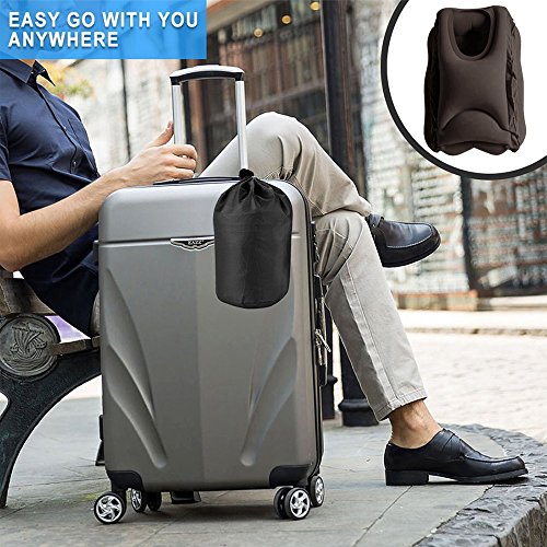 HOMCA Inflatable Travel Pillow - Portable Head Neck Rest Neck Pillow for Airplanes, Cars, Buses, Trains, Office Napping, Camping - Includes Free Eye Mask (Brown)