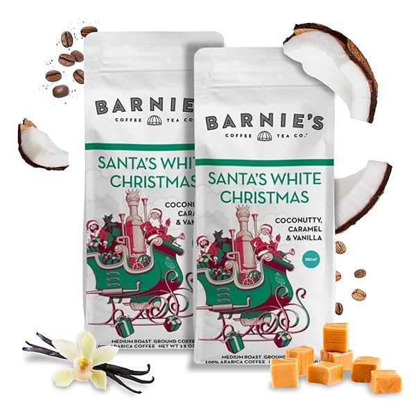 BARNIE’S COFFEE SANTA’S WHITE CHRISTMAS DECAF GROUND COFFEE...