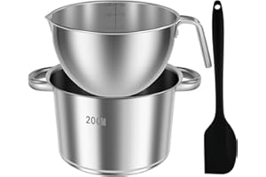 304 Stainless Steel Double Boiler Pot Set 2QT Chocolate Melting Bowl with Scale and Handle 2.6QT Dual-Handle Pot with Silicon