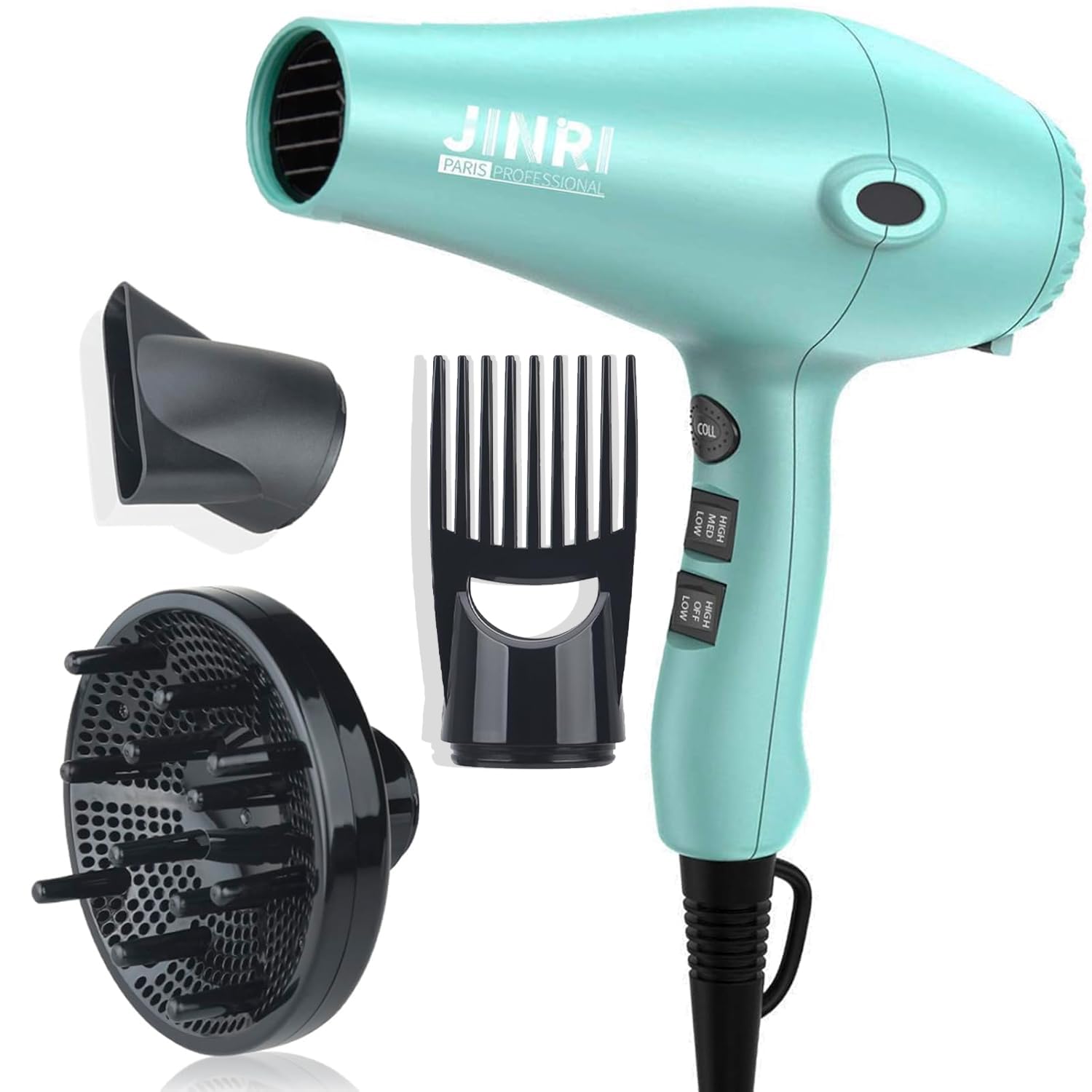 Photo 1 of **MISSING TWO SMALL ATTACHMENTS**Ionic Hair Dryer 1875w,Fast Dry Low Noise Professional Salon Blow Dryer, Pro Ion Hairdryer with Diffuser/Concentrator for Curly,Straight (Mint Green)