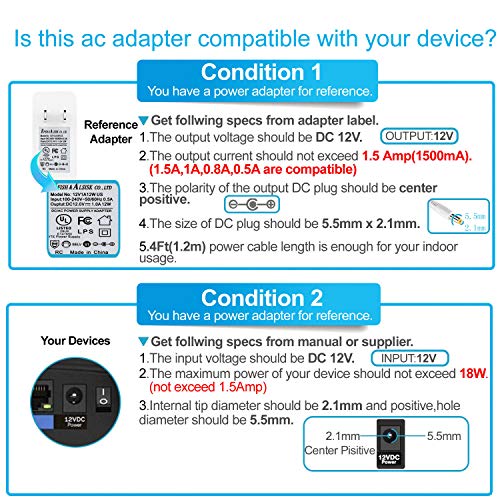 ALSISK DC Power Supply 12V 1A 12W Adapter,AC 100-240V to DC 12V Power Cord for LED Strip,Fish Tank,Clock Radio,Scanner,Switch,Wifi Router,ESCAM QD300,T-Com,Speedport+9 Different Plugs-White - Thumbnail 3