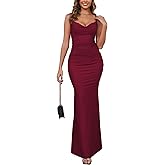 Capuffy Women's Spaghetti Straps Mermaid Maxi Dress Drape Neck Backless Elegant Evening Gown Wedding Guest Formal Dress 359
