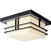 Kichler Tremillo 11.5" Outdoor Semi Flush Light in Black, 2-Light Exterior Ceiling Light with Satin Etched Cased Opal Glass, 