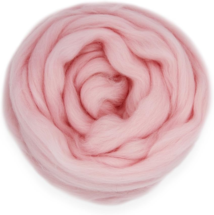Merino Wool Roving Top - 21um Needle Felting DIY Craft Materials (-3.5OZ) (PalePink)