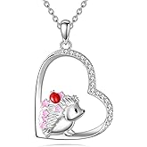 LWQQWL Hedgehog Necklace Sterling Silver Hedgehog Heart Pendant Cute Animal Jewelry Gifts for Women Men