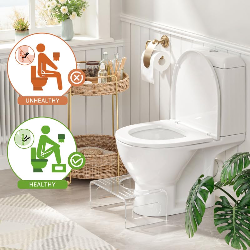 AmazerBath 7 Inches Acrylic Toilet Stool, Clear Bathroom Poop Stool for Adults, Modern Design Non-Slip Pooping Stool, Strong Load-Bearing, Blends Seamlessly Into Any Bathroom