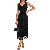 Nitzana Women's Sexy V Neck Sleeveless Mesh Maxi Dresses Summer Casual Elegant Long Floral Dress Wedding Guest Cocktail Party