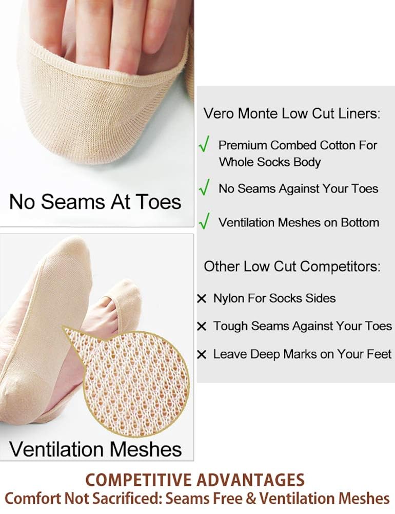 VERO MONTE 4 Pairs TRULY No Show Socks Women Cotton Ultra Low Cut Socks Flats