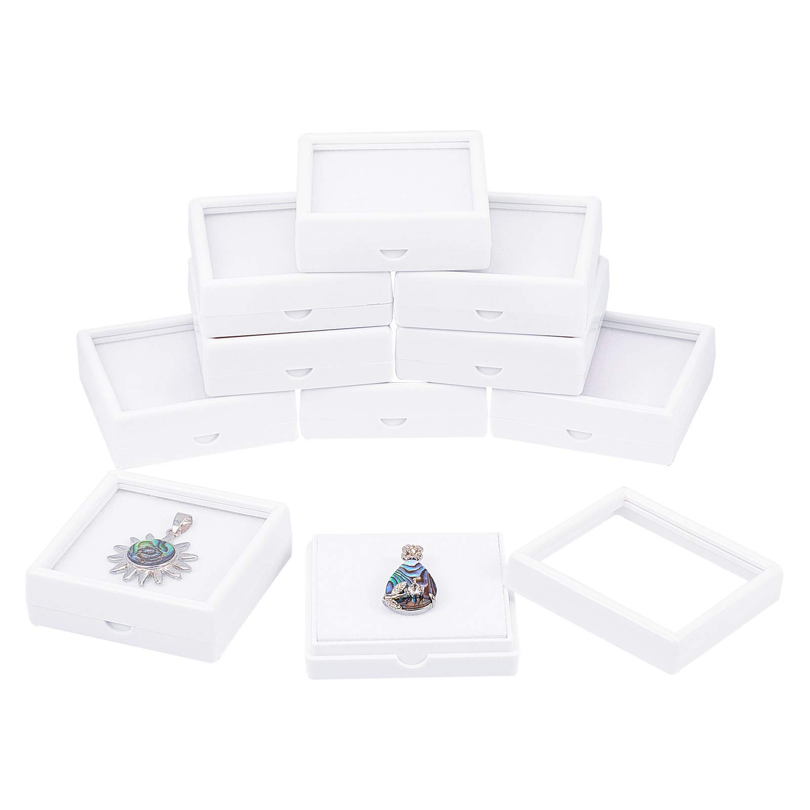 BENECREAT10PCS White Gemstone Display Box Square Acrylic Jewelry Box Container(6x6x2cm) with Clear Top Lids and Sponge Inside for Gems, Coins, Jewelry Packing