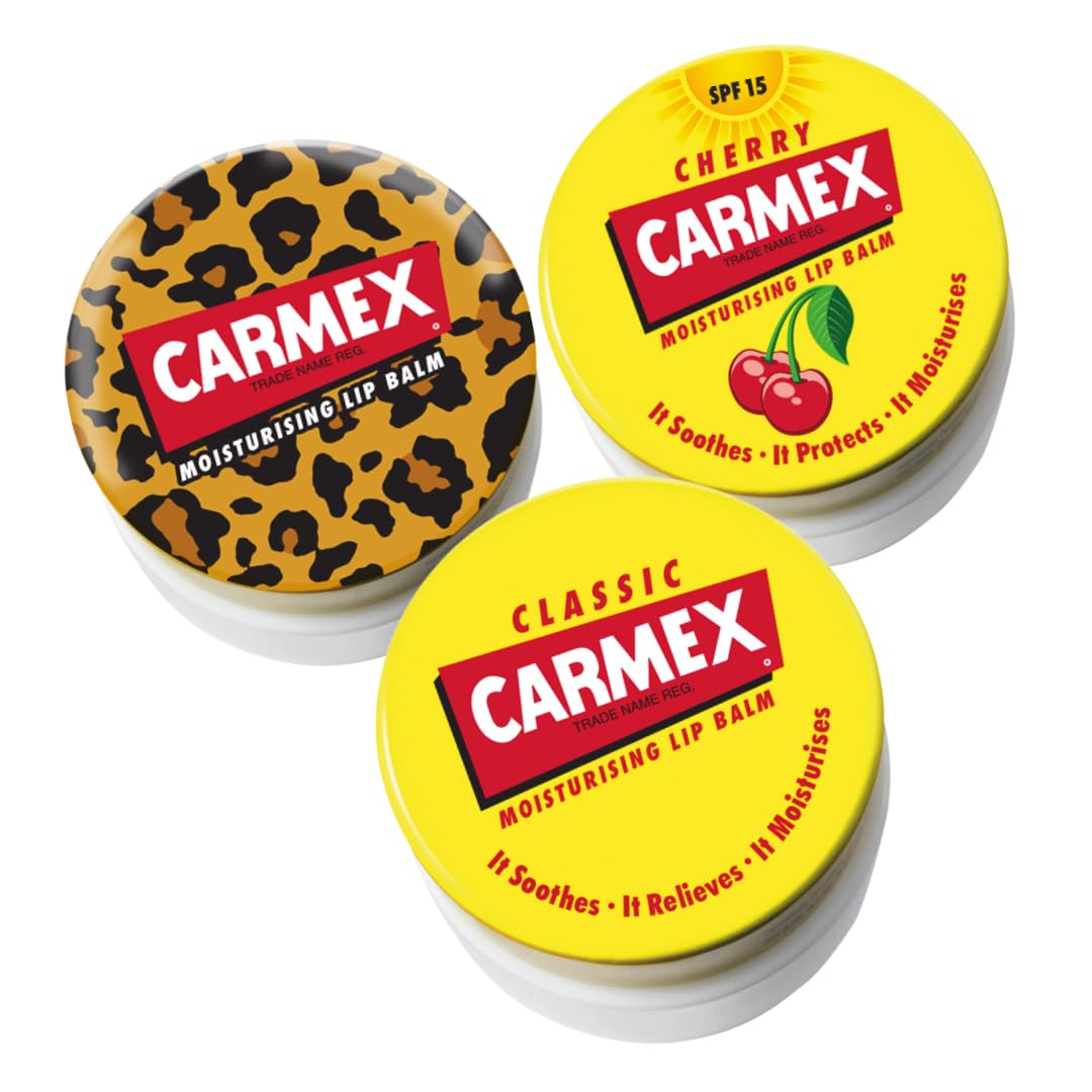 Carmex Lip Balm Pot Mixed Pack of 3 (Cherry, Classic & Wild), 7.5 g (Pack of 3)