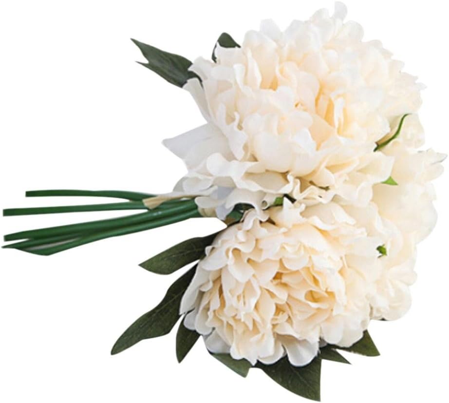 Leewos Artificial Flowers, Peony Fake Floral Wedding Bouquet Silk Bridal Hydrangea for Party Festival Ceremony Decor 27cm (Beige)