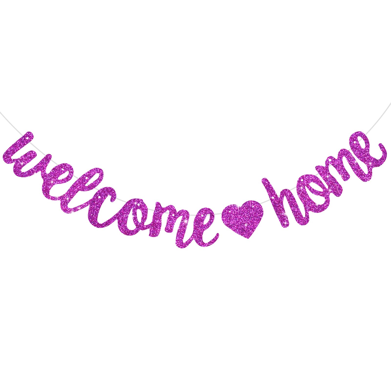 DecoGlee Purple Welcome Home Banner,No DIY,Pre-Strung Welcome Home Decorations,Glitter Welcome Home Party Sign,Homecoming,Housewarming,Graduation Ceremony, Family Reunion, Military Return Party