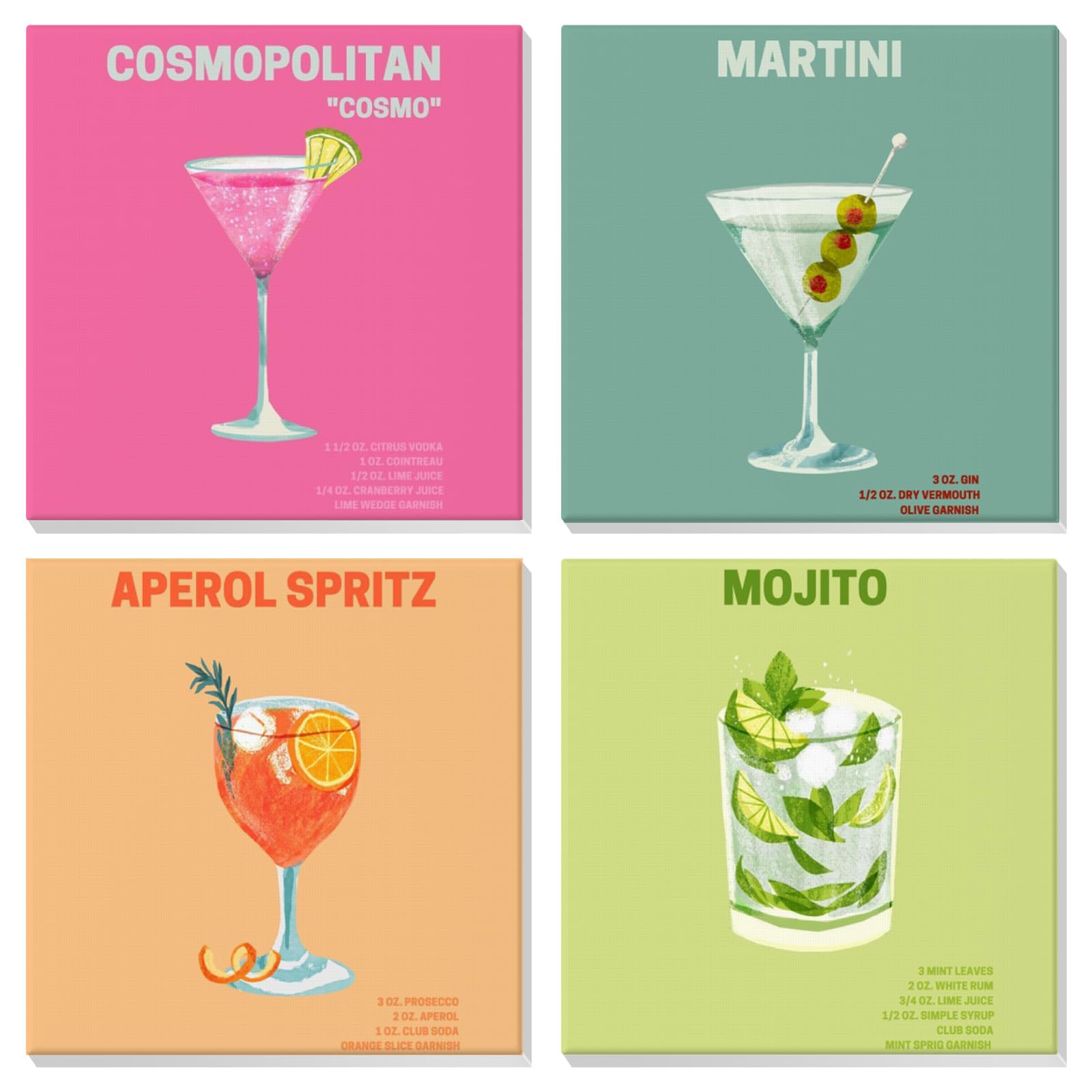 EOBROMD 4 Pack Paint by Numbers for Adults with Frame, Cocktail Paint by Numbers Kits for Beginner, Retro Cocktail Adult Painting by Numbers for Gift Home Wall Decor 8x8in