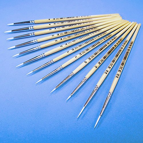 Kit s Inventive - Art Small Pointed Round Paint Brush " For Details & Small Area " Set Of 12 [ Synthetic Bristles ] Ideal For Art, Model Or Multipurpose Decorating