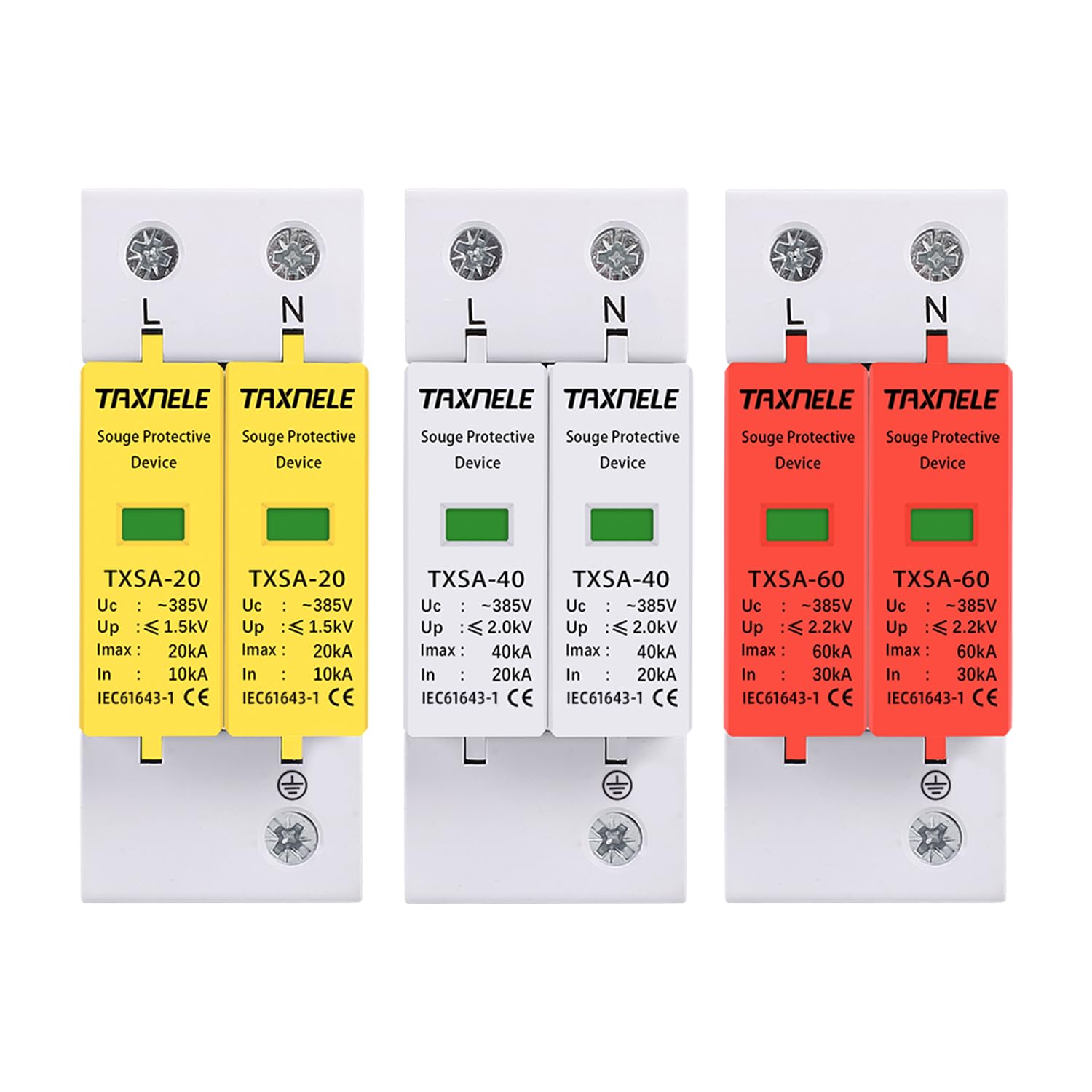 AC SPD 2P 385V 20KA 40KA 60KA House Lightning Surge Protector Surge Protective Device Low-Voltage Arrester Device 10KA 30KA 35mm DIN Rail Mounting (10-20KA)