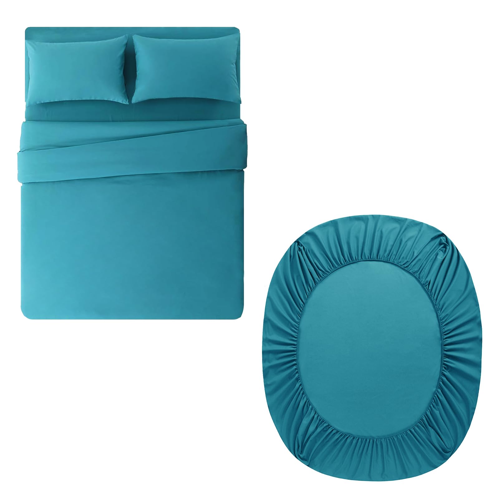 Aisbo Double Duvet Set with Sheet - Teal 4 Pieces Microfiber Bedding Set for Double Bed, Includes Duvet Cover, Fitted Sheet and Pillowcases