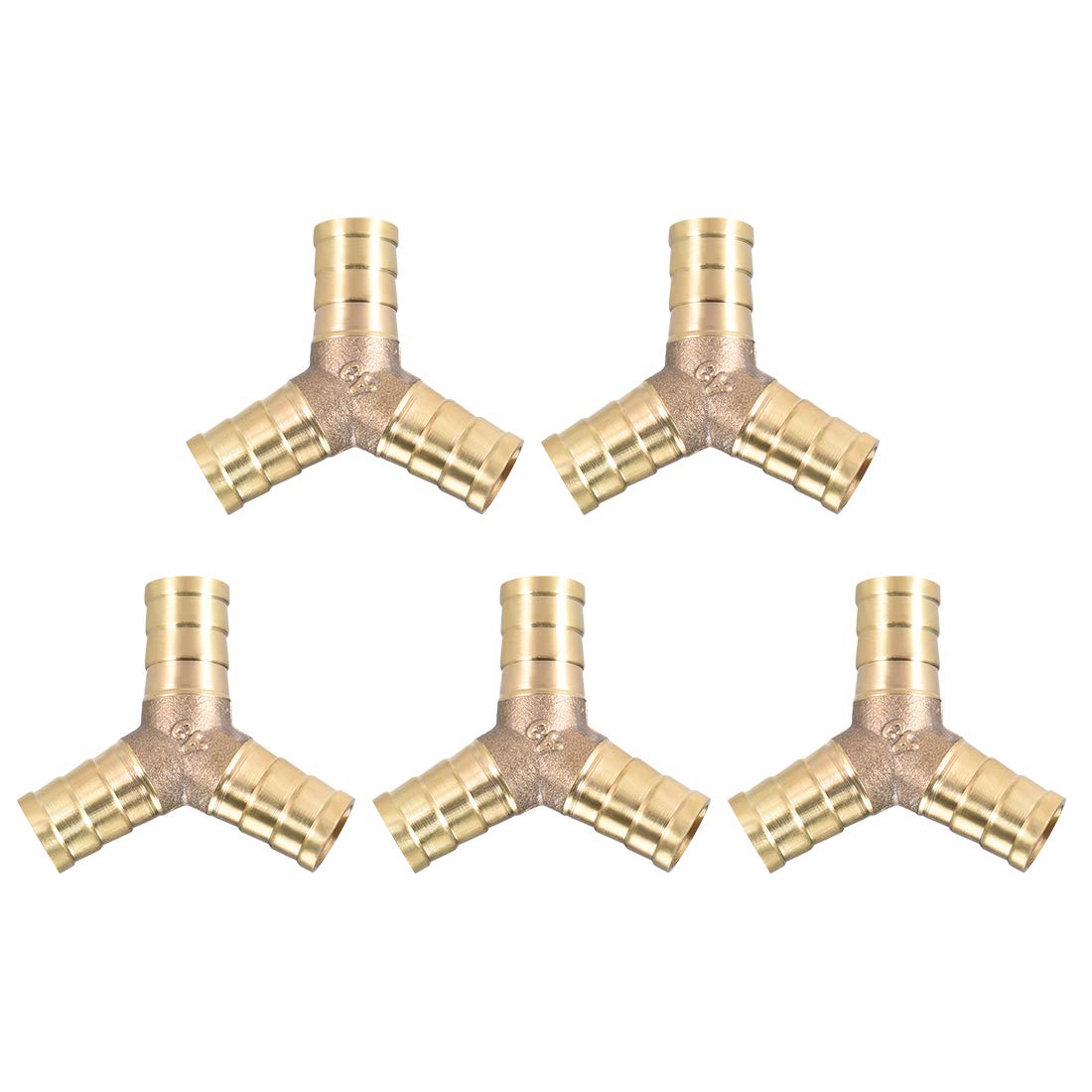 sourcing map 12mm or 1/2" ID Brass Barb Splicer Fitting,Y-Shaped 3 Ways,Barb Hose Fitting Air Gas Water Fuel,Barbed Tee Connector,5pcs