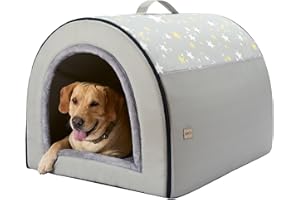 Jiupety 2 in 1 Dog House Indoor, Comfy Cave Bed Covered Dog Bed, Portable House for Large Dogs, 3XL(39"×32"×28"), Up to 90 Lb, Grey