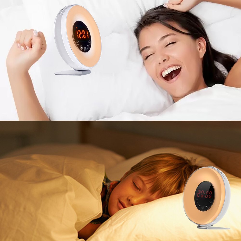 MARVUE Wake Up Light Sunrise Alarm Clock with 7 Colors Led Lights, 6 Alarm Sounds