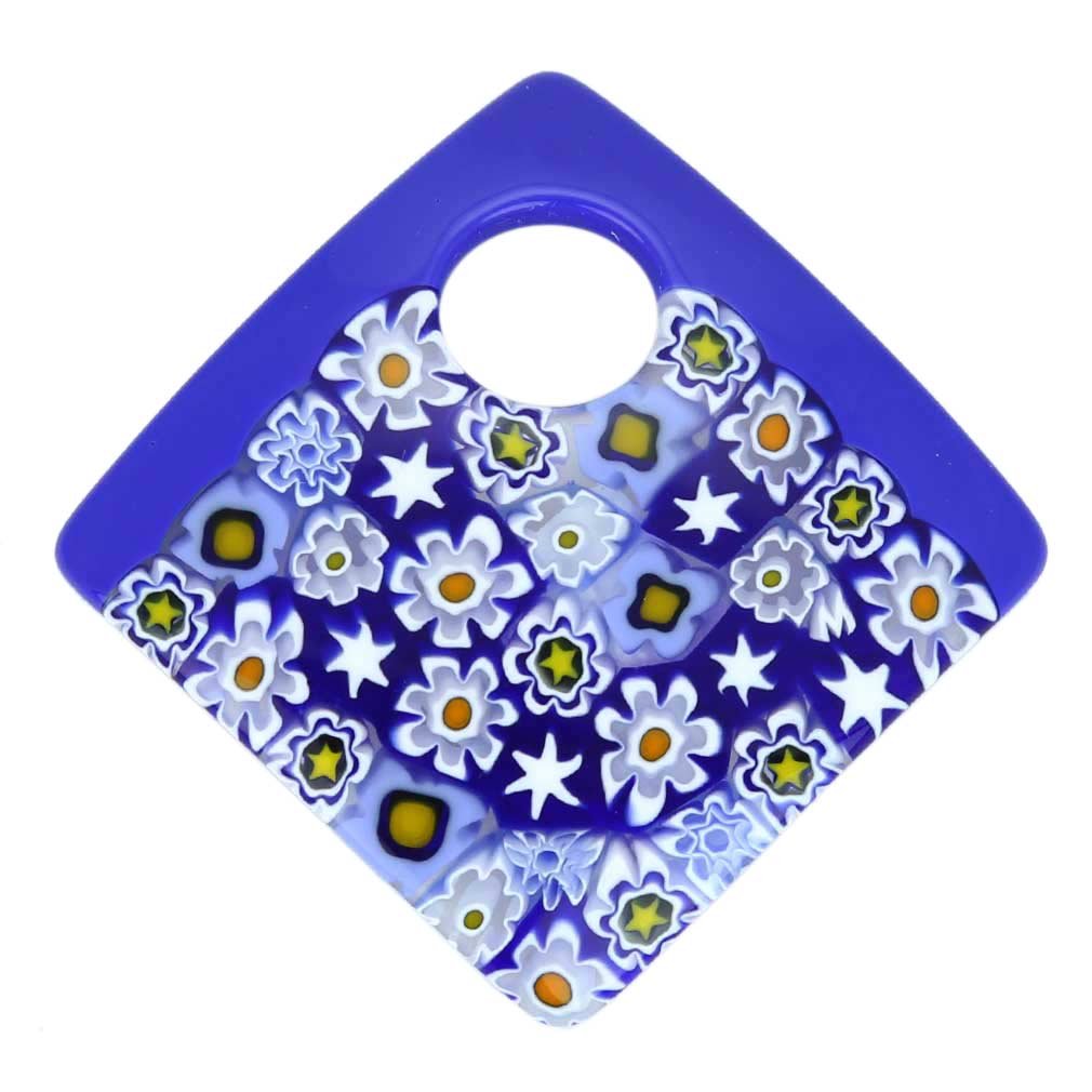 Glass Of Venice Murano Glass Curved Square Millefiori Pendant - Cobalt Blue