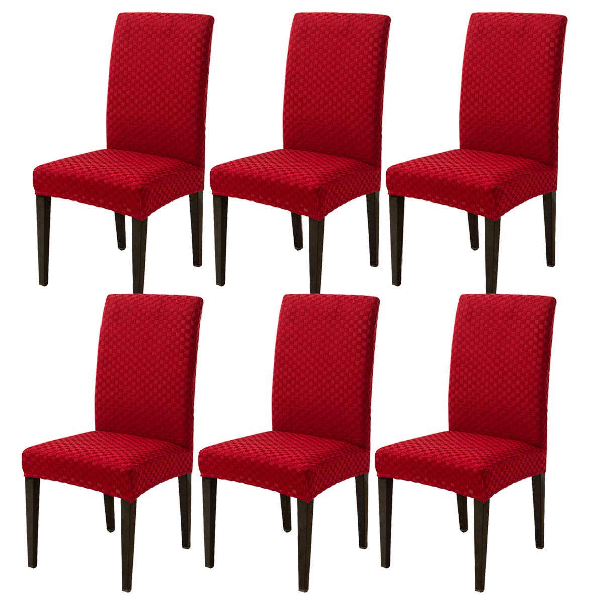 ele ELEOPTION Stretch Jacquard Chair Covers for Dining Chairs Removable Washable Dining Chair Covers Spandex Elastic Chair Slipcovers for Dining Room, Hotel, Kitchen, Ceremony (Burgundy, Set of 6)