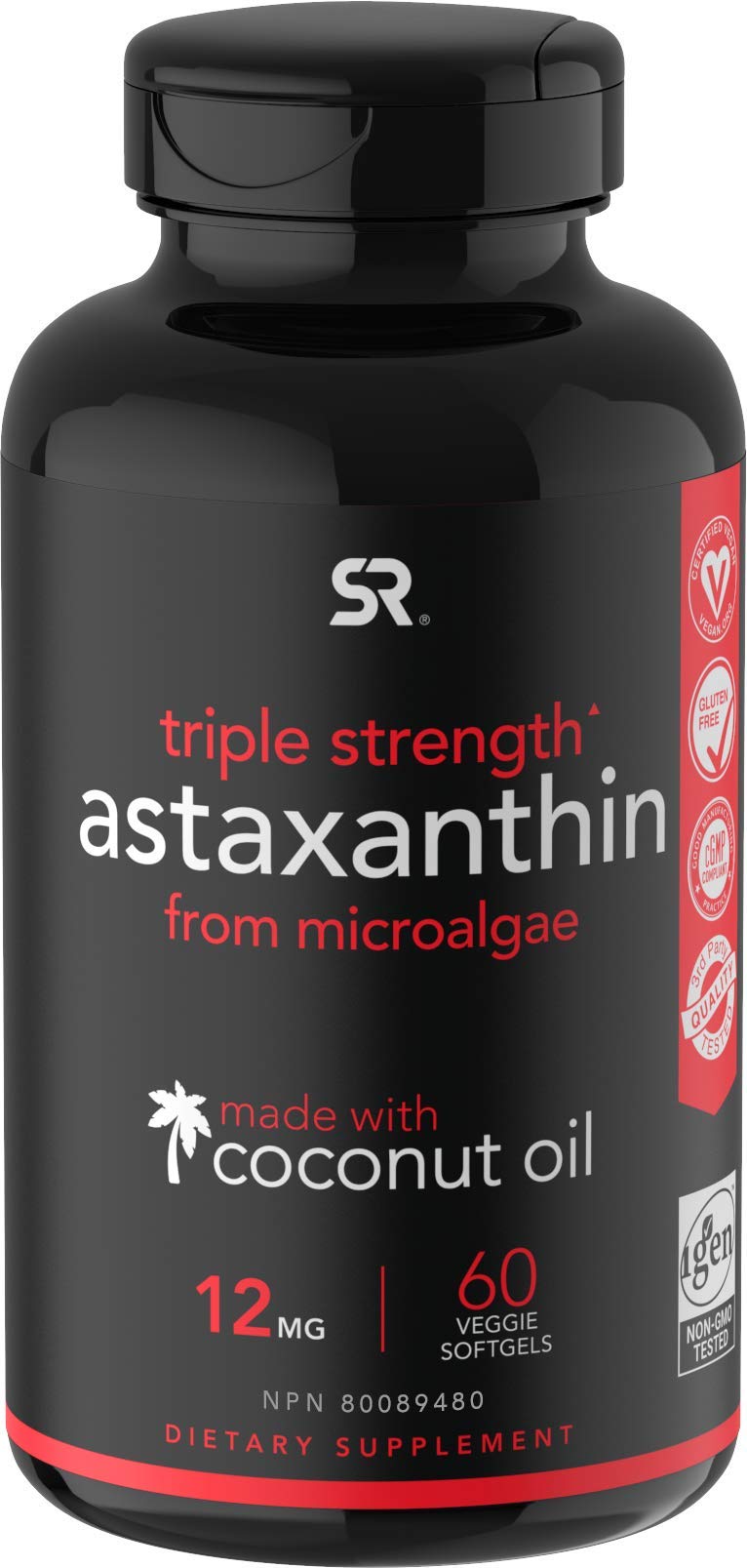 Vegan Astaxanthin (12mg) with Coconut Oil for Better Absorption Vegan