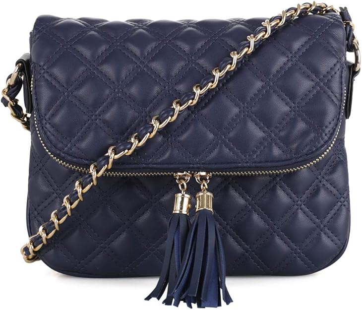 Quilted Pattern Lightweight Medium Fold Over Crossbody Bag with chain