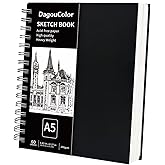 DagouColor Spiral Sketch Book, 60 Sheets, A5 Acid-Free Art Drawing Paper, 200GSM Premium Sketch Pad for Beginning Artists Adu