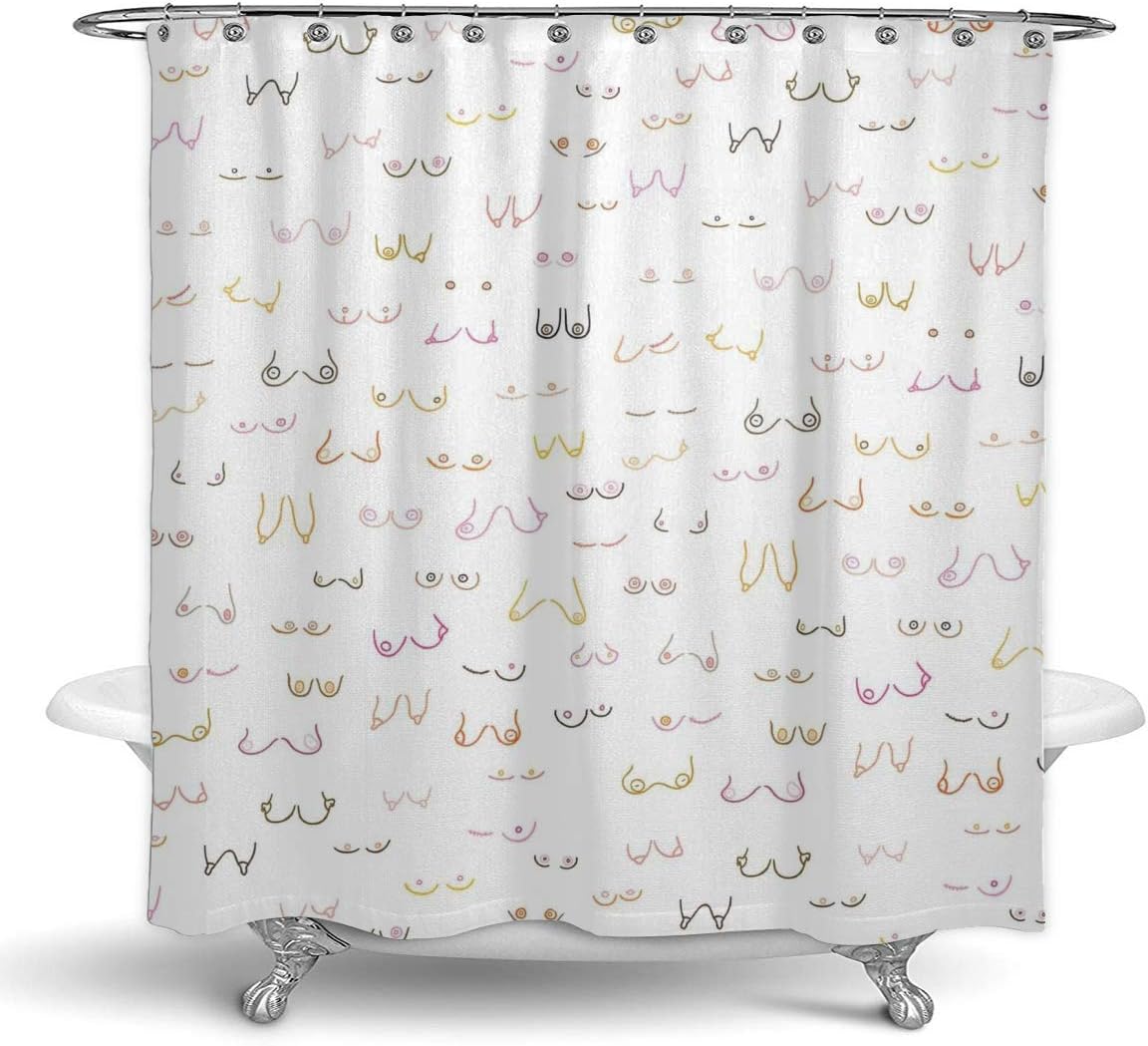ZWETTET Shower Curtain - Spa/Hotel Luxury/Water Repellent - All Boobs Breast are Beautiful White Pattern - 72 X 70…