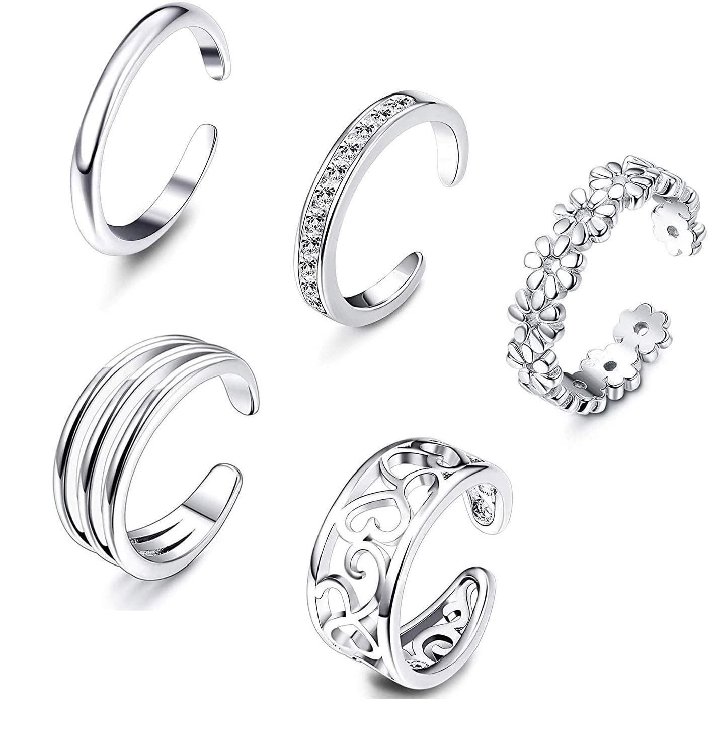 MILACOLATO Open Toe Rings Set for Women Girls Silver Simple Adjustable Knuckle Ring Foot Jewelry