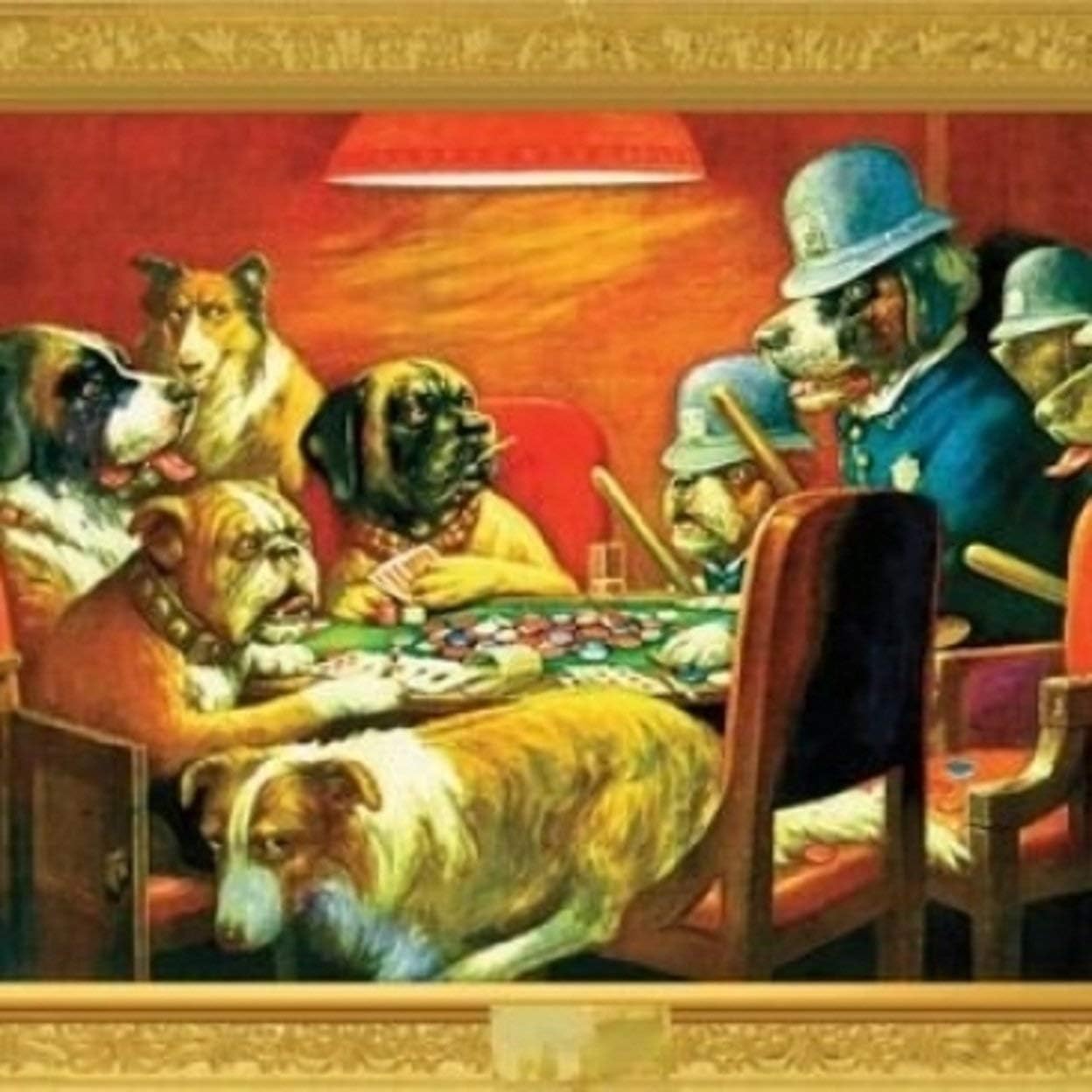 Dogs Playing Poster Busted by cm Coolidge 36x24 Art Print Poster Wall Decor College Humor Funny Classic Man Cave