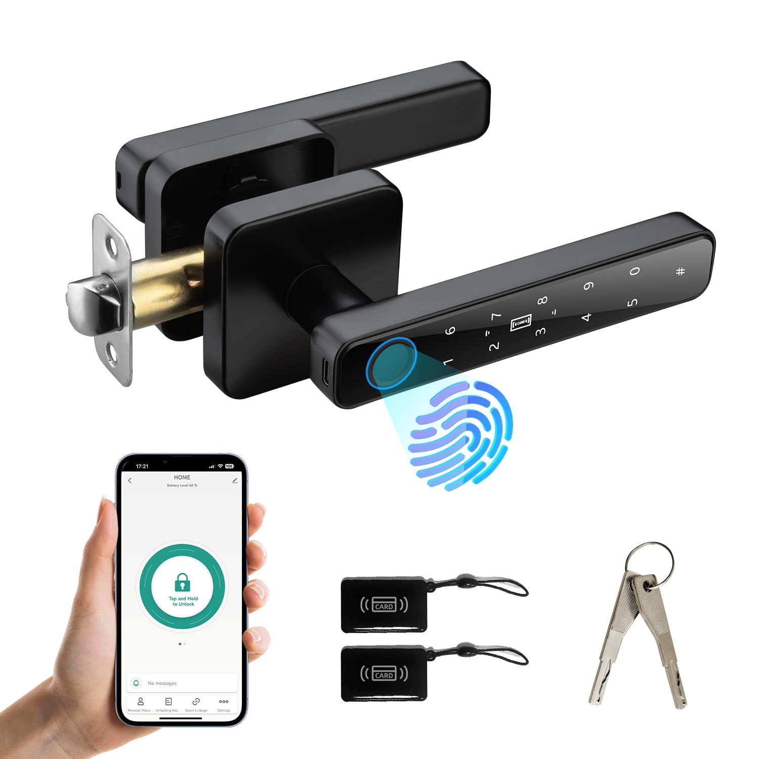 Photo 1 of Smart Door Knob with Key & Keypad, Bluetooth Keyless Entry, Biometric Fingerprint Door Lock - Privacy & Passage Doorknob Functions for Home, Bedroom, Office, and Apartment
