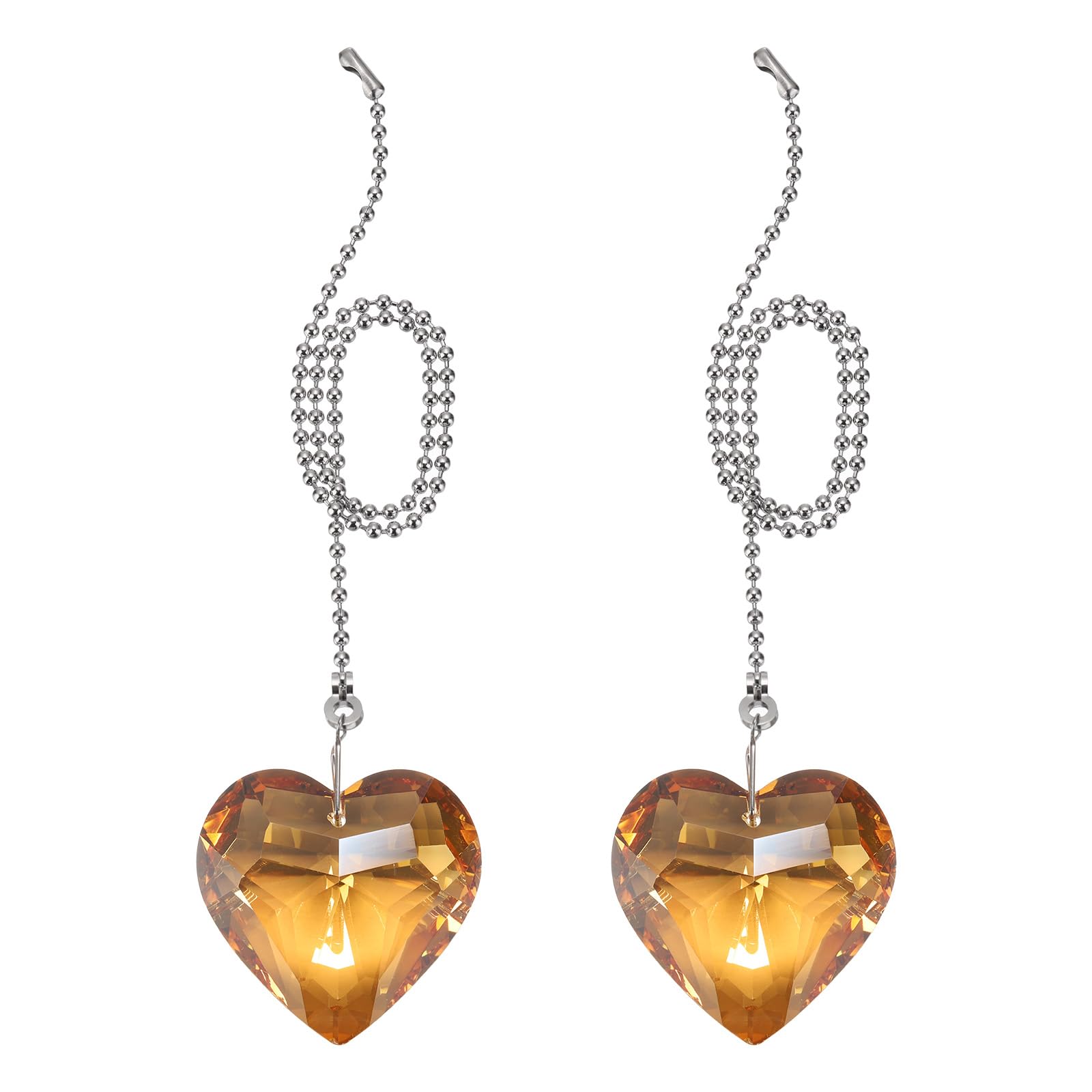 PATIKIL 13 Inch Crystal Ceiling Fan Pull Chains, 2 Pcs Beaded Ball Fan Pull Chain Heart Ceiling Fan Extender with Ball Chain Connector for Ceiling Light Lamp Fans, Champagne