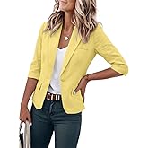 IDEALSANXUN Womens Cropped Cotton Blend Blazer Casual 3/4 Sleeve Lightweight Spring Summer Jackets Tops