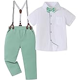 DISAUR Boys Suits 3 Pieces Formal Dress Shirt with Bowtie+Suspender Pants Boy Gentleman Outfits Set 4-8 Years