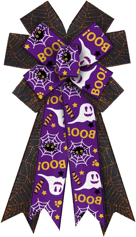Bows & Ribbons - Large Halloween Wreath Bows Halloween Bows Glitter Spider Ghost Boo Words Burlap Bows for Wreaths, Halloween Ribbon Bows Tree Topper Bows for Home Indoor Outdoor Decoration Wreath Ornament Supplies