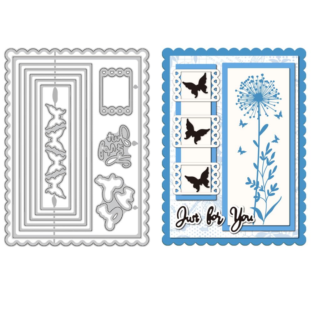 GLOBLELAND Flower Frame Cutting Dies for Card Making Rectangle Frame Butterfly Die Cuts Carbon Steel Embossing Stencils Template for DIY Scrapbooking Album Craft Decor
