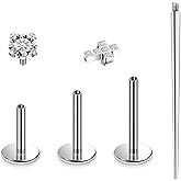 Ruifan Titanium Flat Back Lip Rings Internally Threaded Earrings Studs Nose Rings 16G Cross Curve Stripe Tragus CZ Cartilage Lobe Rook Helix Conch Labret Medusa Piercing Jewelry for Women Men