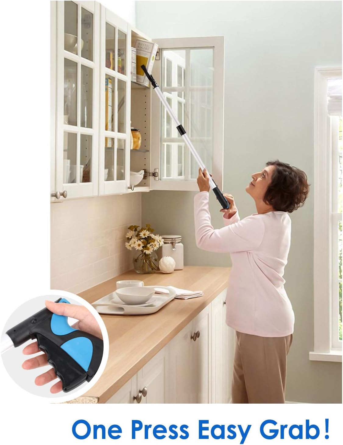 Nuovoware Reacher Grabber Tool, 32" Foldable Handy Pick Up Grabber, Lightweight Long Mobility Aid, Reaching Assist Tool for Items on High Cabinets, Litter Picker, Arm Extension, Blue: Kitchen & Dining