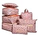 7 Set Travel Cubes,5 Colors Waterproof Mesh Durable Luggage Packing Organizers,1 Travel Shoe Bag,6 Set Packing Cubes (Pink Leopard)
