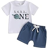 Bonangber Baby Boy First Birthday Outfit Letters Printed Short Sleeve Shirt Tops Shorts Set Cute Cake Smash Outfit