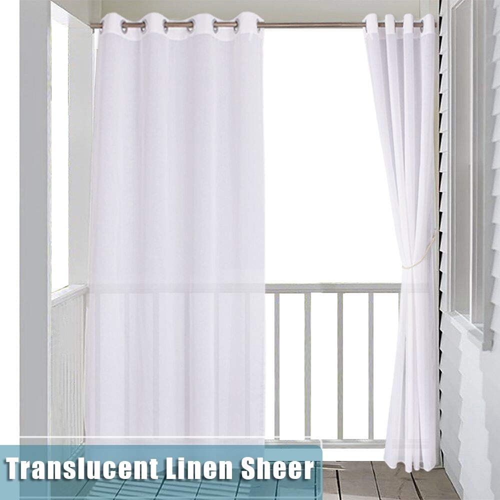 RYB Home Sheer Curtain for Patio Outdoor Curtains White Linen Look
